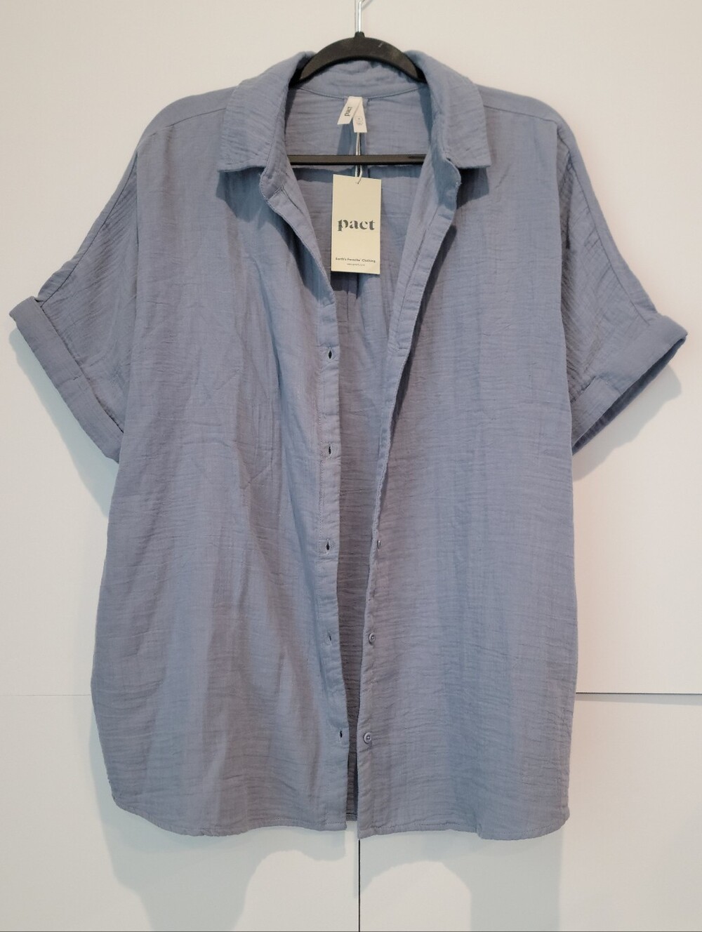 NWT Pact Organic Cotton Gauze Button Front Shirt Women's M Blue